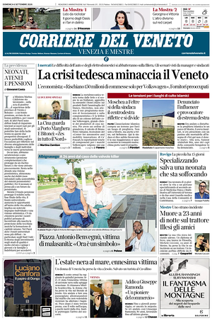 Prima pagina Corriere del Veneto di oggi - Quotidiano regionale