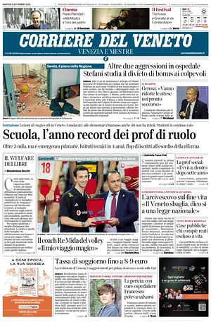Prima pagina Corriere del Veneto di oggi - Quotidiano regionale