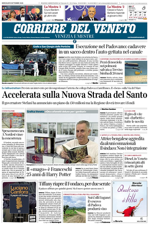 Prima pagina Corriere del Veneto di oggi - Quotidiano regionale