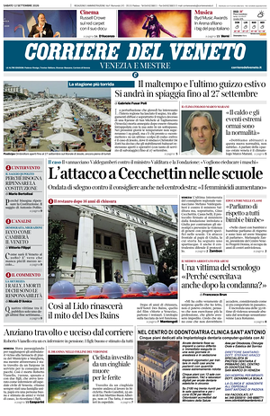 Prima pagina Corriere del Veneto di oggi - Quotidiano regionale