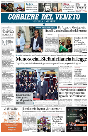 Prima pagina Corriere del Veneto di oggi - Quotidiano regionale