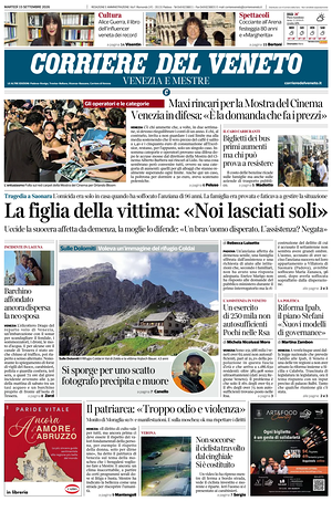Prima pagina Corriere del Veneto di oggi - Quotidiano regionale