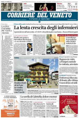 Prima pagina Corriere del Veneto di oggi - Quotidiano regionale
