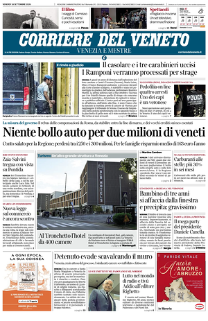 Prima pagina Corriere del Veneto di oggi - Quotidiano regionale