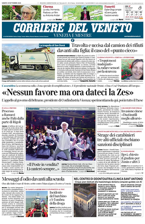 Prima pagina Corriere del Veneto di oggi - Quotidiano regionale