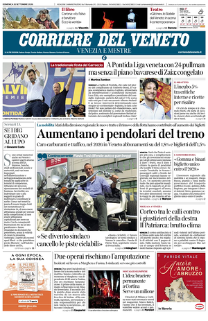 Prima pagina Corriere del Veneto di oggi - Quotidiano regionale