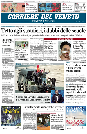 Prima pagina Corriere del Veneto di oggi - Quotidiano regionale