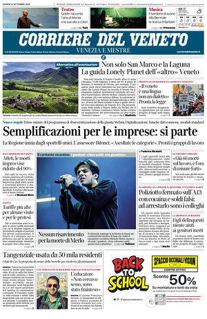 Prima pagina Corriere del Veneto di oggi - Quotidiano regionale