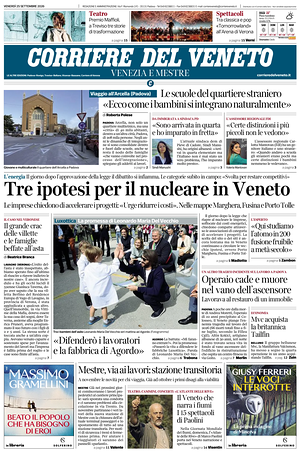 Prima pagina Corriere del Veneto di oggi - Quotidiano regionale