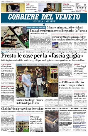 Prima pagina Corriere del Veneto di oggi - Quotidiano regionale