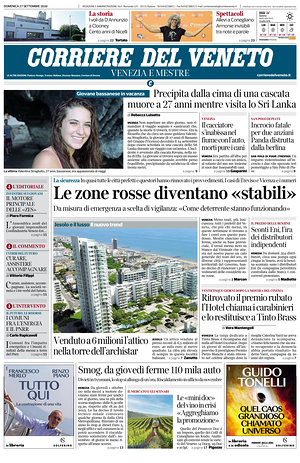 Prima pagina Corriere del Veneto di oggi - Quotidiano regionale