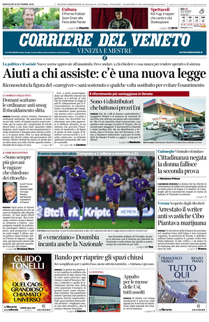 Prima pagina Corriere del Veneto di oggi - Quotidiano regionale