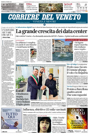 Prima pagina Corriere del Veneto di oggi - Quotidiano regionale