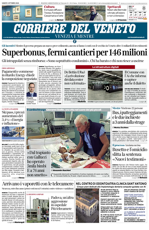 Prima pagina Corriere del Veneto di oggi - Quotidiano regionale