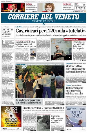 Prima pagina Corriere del Veneto di oggi - Quotidiano regionale