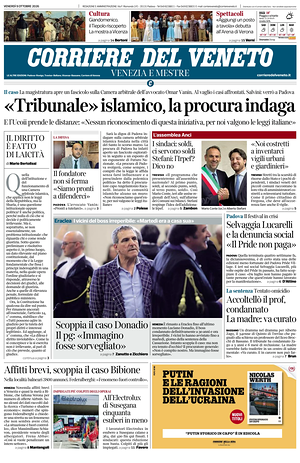 Prima pagina Corriere del Veneto di oggi - Quotidiano regionale