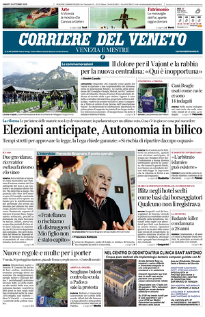 Prima pagina Corriere del Veneto di oggi - Quotidiano regionale