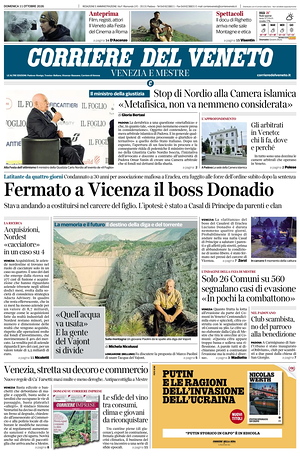 Prima pagina Corriere del Veneto di oggi - Quotidiano regionale