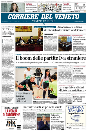 Prima pagina Corriere del Veneto di oggi - Quotidiano regionale