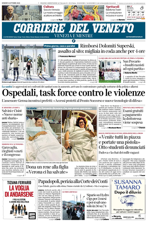 Prima pagina Corriere del Veneto di oggi - Quotidiano regionale