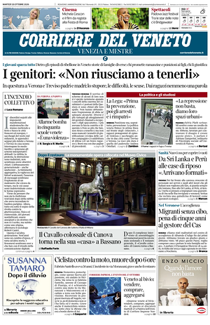 Prima pagina Corriere del Veneto di oggi - Quotidiano regionale