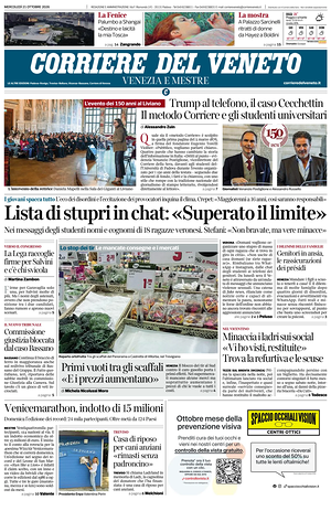 Prima pagina Corriere del Veneto di oggi - Quotidiano regionale