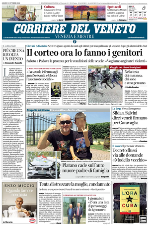 Prima pagina Corriere del Veneto di oggi - Quotidiano regionale