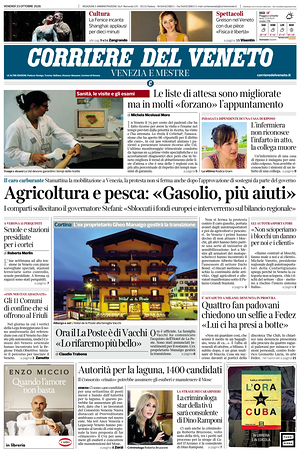 Prima pagina Corriere del Veneto di oggi - Quotidiano regionale