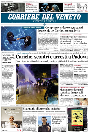 Prima pagina Corriere del Veneto di oggi - Quotidiano regionale