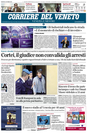 Prima pagina Corriere del Veneto di oggi - Quotidiano regionale