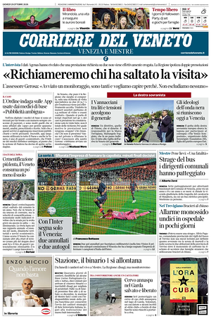 Prima pagina Corriere del Veneto di oggi - Quotidiano regionale