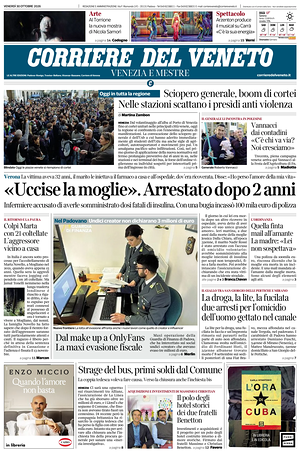 Prima pagina Corriere del Veneto di oggi - Quotidiano regionale