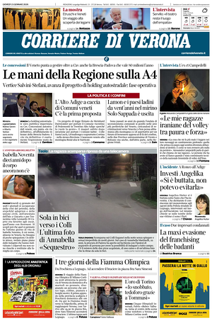 Prima pagina Corriere di Verona di oggi - Quotidiano regionale