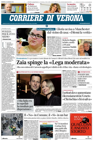 Prima pagina Corriere di Verona di oggi - Quotidiano regionale