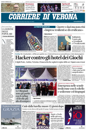 Prima pagina Corriere di Verona di oggi - Quotidiano regionale