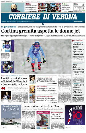 Prima pagina Corriere di Verona di oggi - Quotidiano regionale