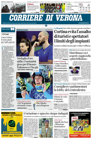 Prima pagina Corriere di Verona di oggi - Quotidiano regionale