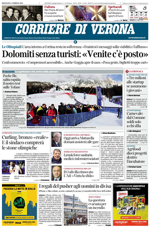 Prima pagina Corriere di Verona di oggi - Quotidiano regionale