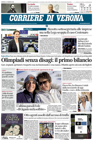 Prima pagina Corriere di Verona di oggi - Quotidiano regionale