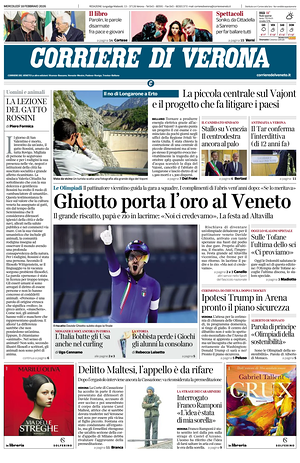 Prima pagina Corriere di Verona di oggi - Quotidiano regionale