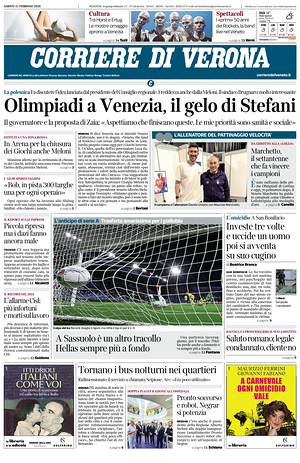 Prima pagina Corriere di Verona di oggi - Quotidiano regionale