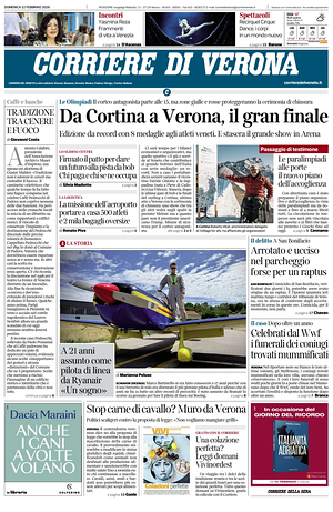 Prima pagina Corriere di Verona di oggi - Quotidiano regionale