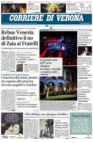 Prima pagina Corriere di Verona di oggi - Quotidiano regionale
