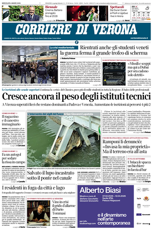 Prima pagina Corriere di Verona di oggi - Quotidiano regionale