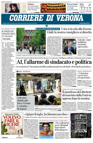 Prima pagina Corriere di Verona di oggi - Quotidiano regionale