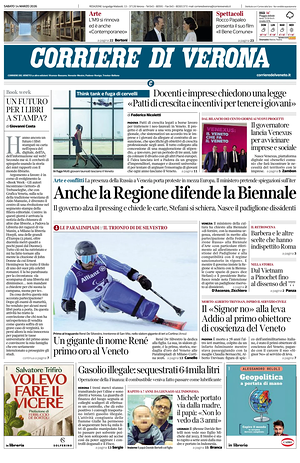 Prima pagina Corriere di Verona di oggi - Quotidiano regionale