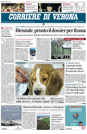 Prima pagina Corriere di Verona di oggi - Quotidiano regionale