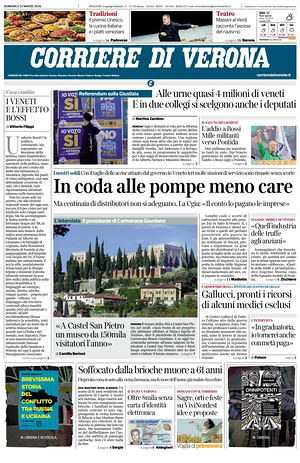 Prima pagina Corriere di Verona di oggi - Quotidiano regionale
