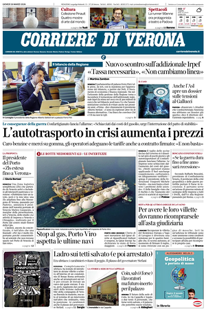Prima pagina Corriere di Verona di oggi - Quotidiano regionale