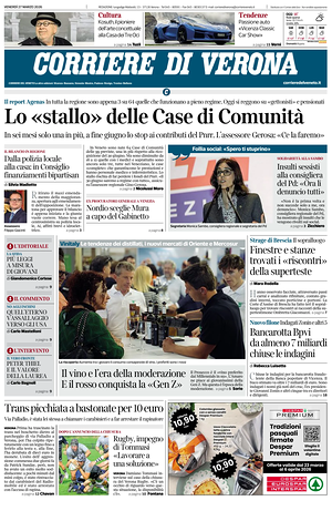 Prima pagina Corriere di Verona di oggi - Quotidiano regionale